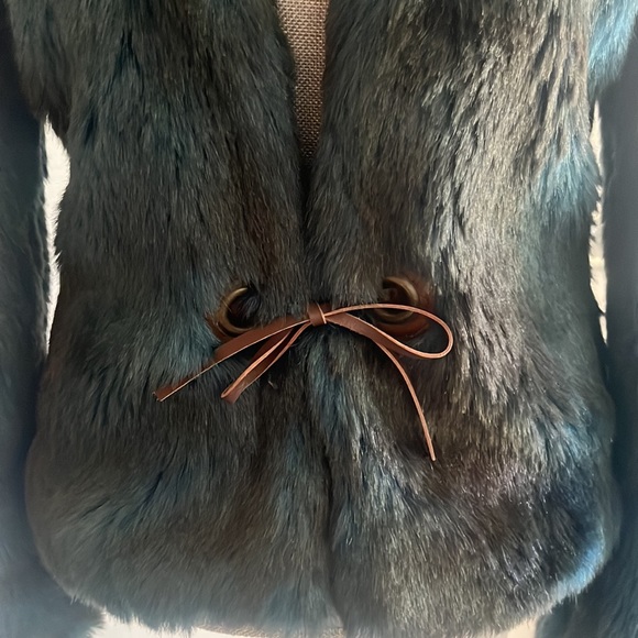 Gorgeous Faux Fur Miss Sixty Jacket , leather tie closure Blue , SZ M - Picture 3 of 6